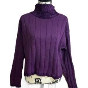 Liz Claiborne Lizwear Dark Purple Cozy Cropped Turtleneck Sweater Size Large